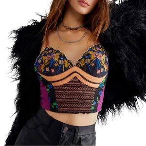 NWT FREE PEOPLE Cropped Embroidered Tank Cami Blouse Bustier